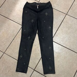 Free People Black Embellished Straight Leg Pants